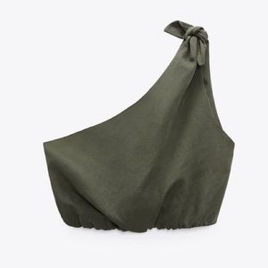 Zara Knotted One Shoulder Linen Crop Top. Size L. Never Worn